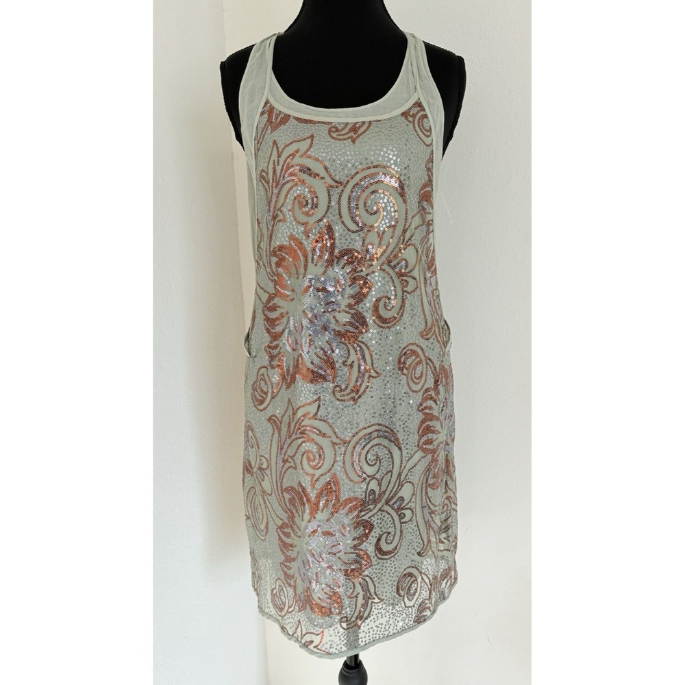 Y2K Rozae Nichols Sequin Racerback Dress Sheer Fairy Boho Art Nouveau Ethereal